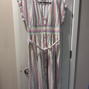 LOFT Striped Multicolor Button-Down Dress